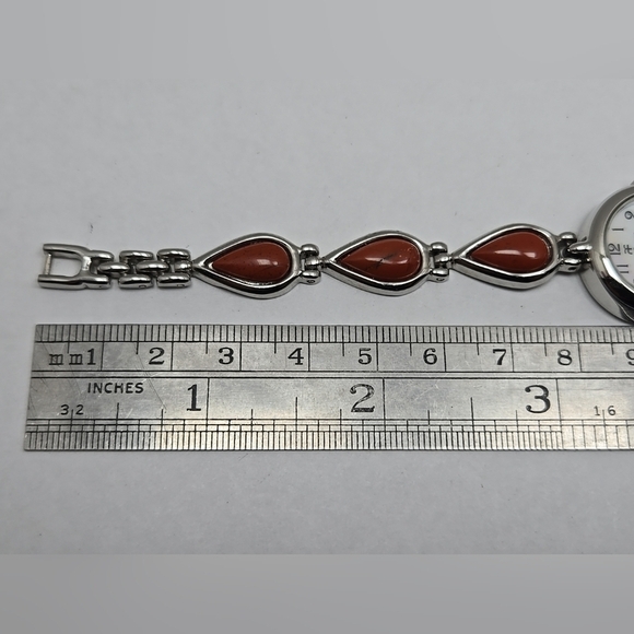 Andre Francois Women Bracelet Quartz Watch Red Orange Stone Accents New Battery - Picture 8 of 9